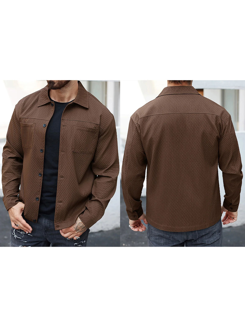 Mens Casual Shirt Jacket Solid Long Sleeve Spring Fall