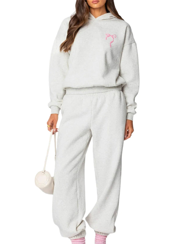 Women Two Piece Floral Embroidered Sweatshirt Jogger Set