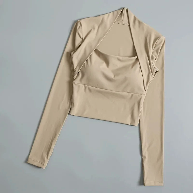 Women Fitness Chest Cushion Long Sleeve Sports Top Yoga Gym