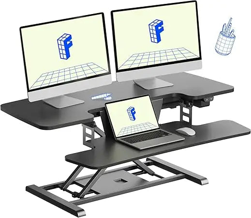 40" Electric Standing Desk Converter, Height Adjustable Riser, Sit to Stand Monitor and Laptop Workstation with Wide Keyboard T