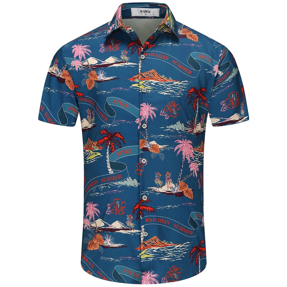 KYKU Funny Hawaiian Beach Shirt for Men Short Sleeve Style