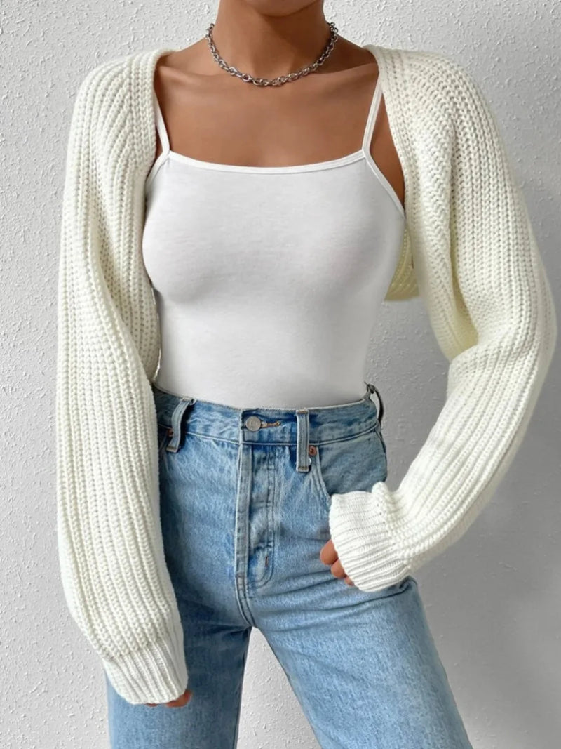 Women Open Front Cropped Cardigan Long Sleeve Knit Shrug