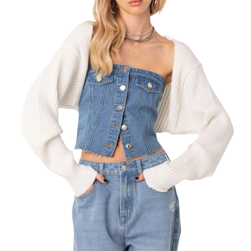 Women Knit Shrug Open Front Solid Color Cardigan Casual