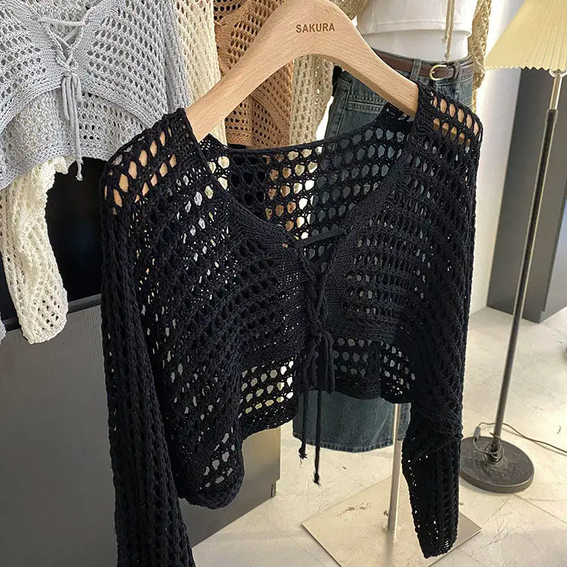 Hollow Out Camisole Knit Sweater Sun Protection Cover Up