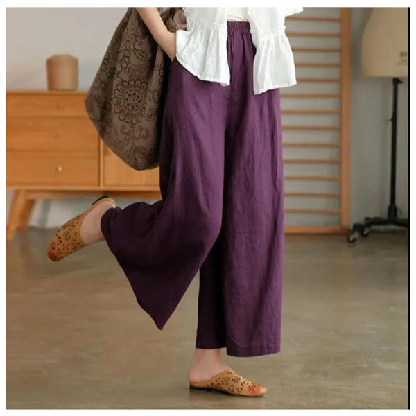 Casual Loose Wide Leg Cotton Linen Joggers For Women