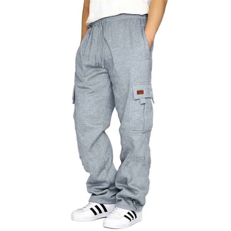 Men's Loose Cargo Pants Casual Drawstring Elastic Waist Wide Leg Athletic Sweatpants Outdoor Trousers