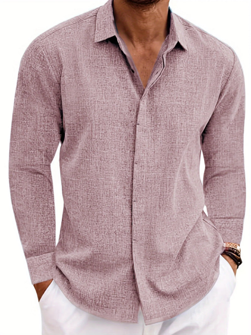 Mens Linen And Cotton Long Sleeve Shirt Solid Color Casual