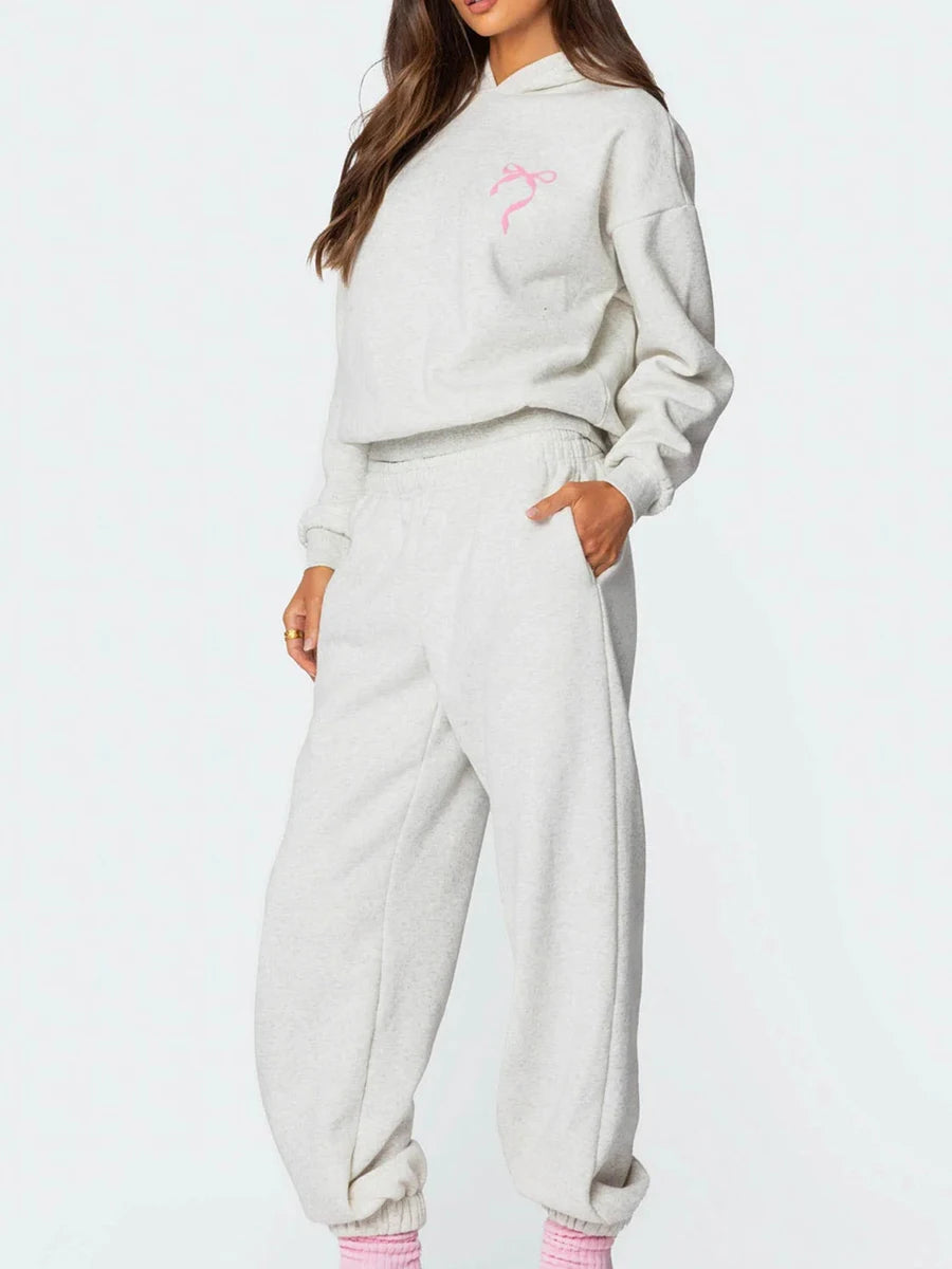 Women Two Piece Floral Embroidered Sweatshirt Jogger Set