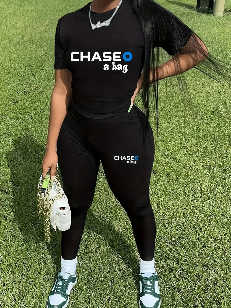 Women's Chase a Bag Cartoon Print T-Shirt and Pants Set