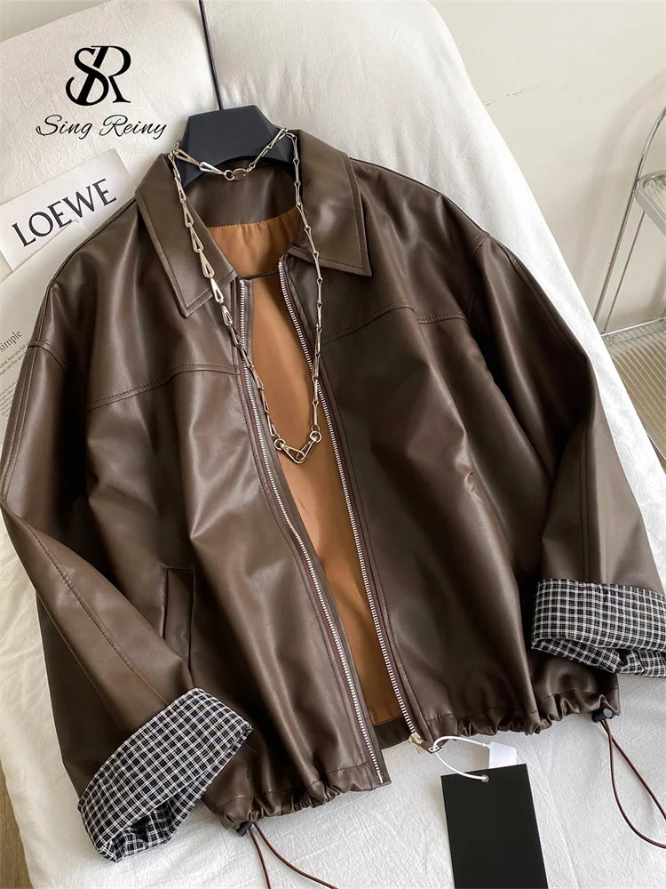 SINGREINY Streetwear Moto Biker Windbreaker Zipper Coat