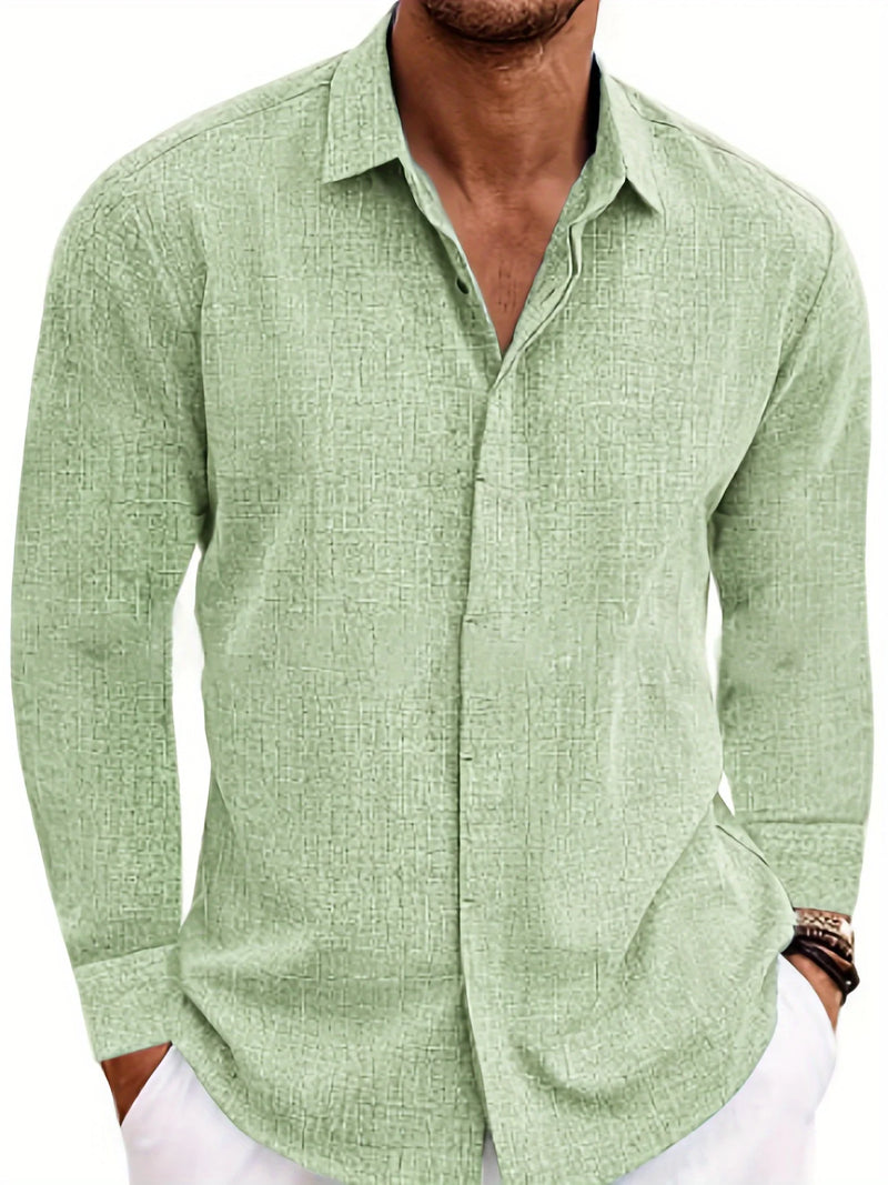Mens Linen And Cotton Long Sleeve Shirt Solid Color Casual