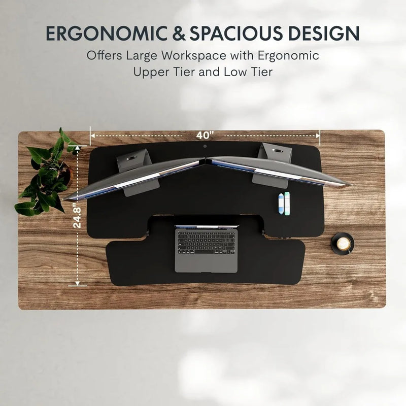 40" Electric Standing Desk Converter, Height Adjustable Riser, Sit to Stand Monitor and Laptop Workstation with Wide Keyboard T