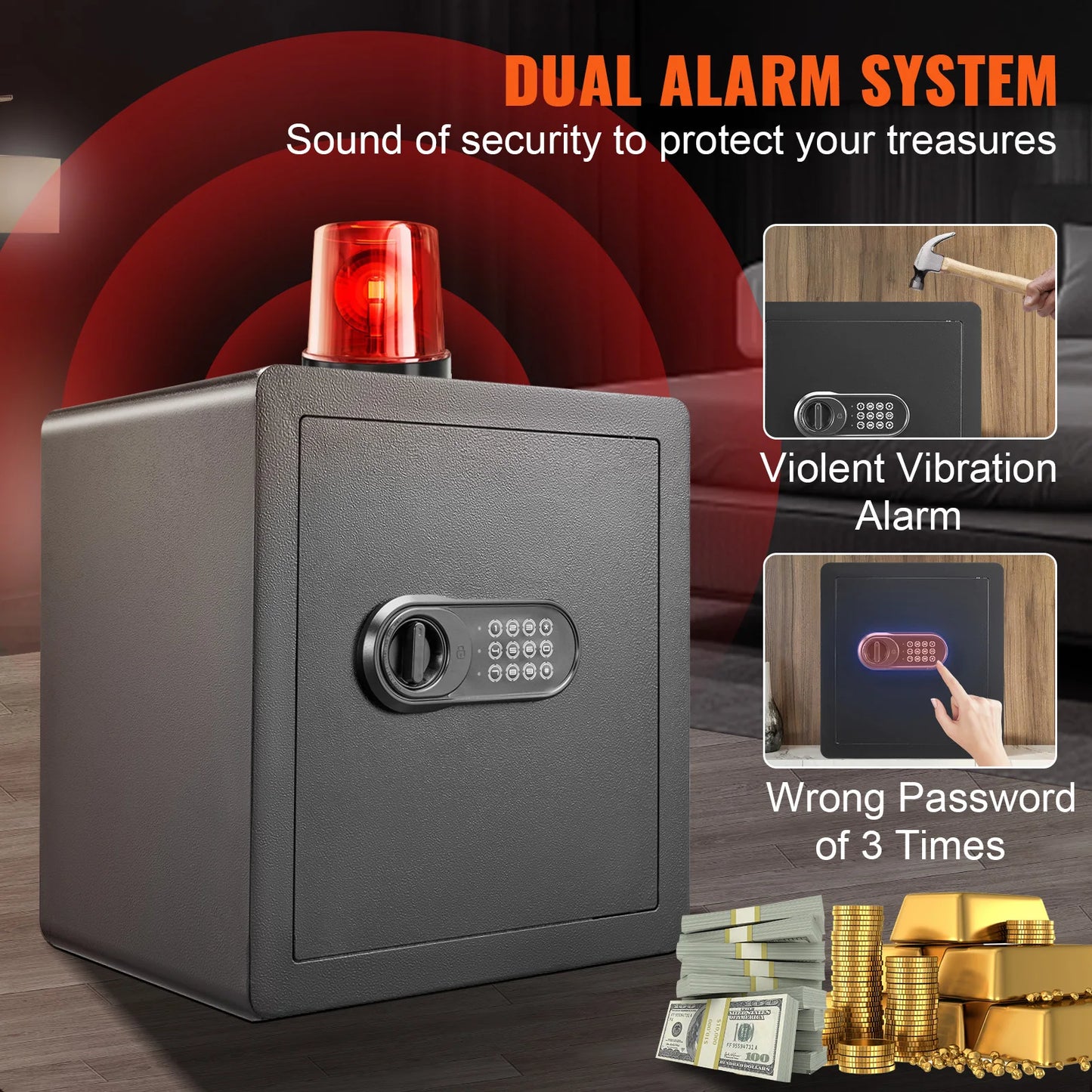 SucceBuy Safe 1.8/2.2 Cubic Feet Steel Security Safe w/ Digital Keypad and 2 Keys  Cash Gold Jewelry Document for Home Hotel
