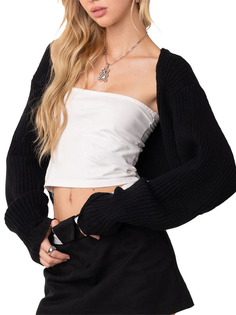 Women Knit Shrug Open Front Solid Color Cardigan Casual
