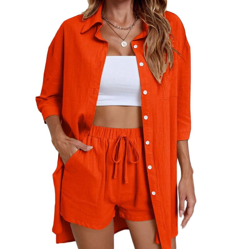 Womens Casual 2 Loungewear Set Short Sleeve Shirt Shorts