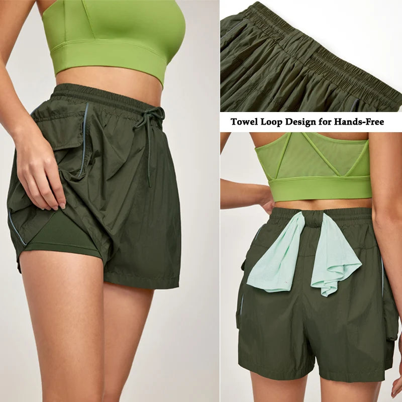 Vitalinovo Women's High Waisted 2 in 1 Athletic Shorts