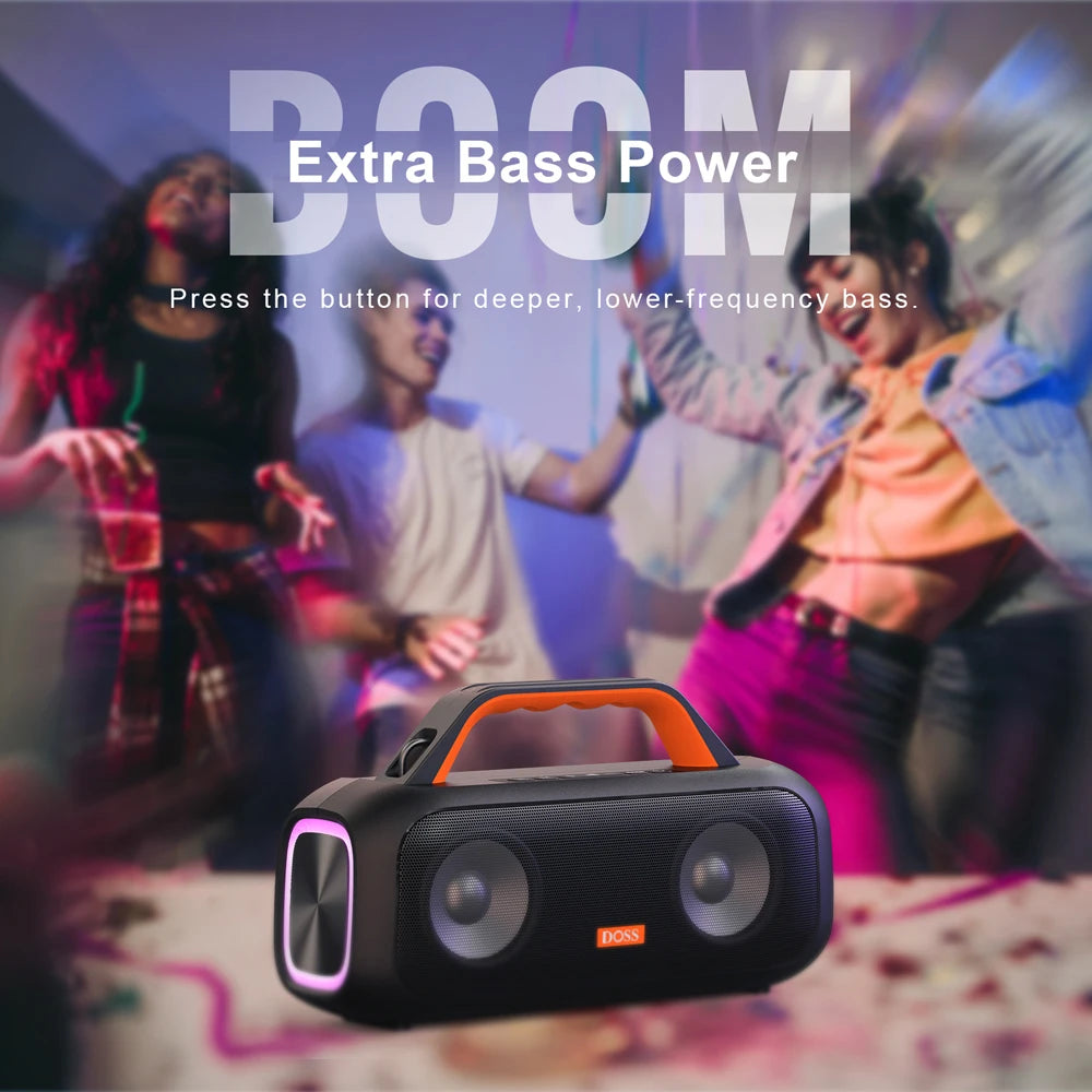 DOSS Outdoor Portable Speaker Powerful 60W Stereo and Bass Sound Box Power Bank IPX6 Waterproof LED Lights TWS Wireless Speakers