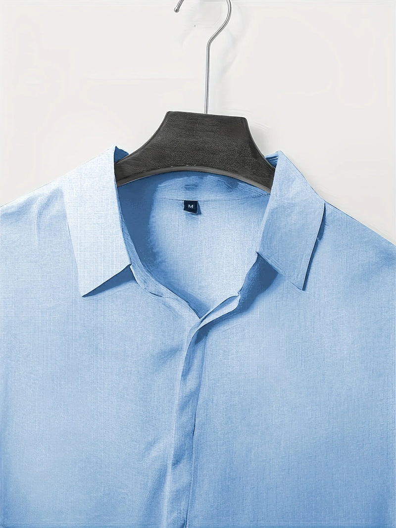 Mens Linen And Cotton Long Sleeve Shirt Solid Color Casual