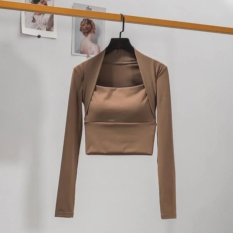 Women Fitness Chest Cushion Long Sleeve Sports Top Yoga Gym