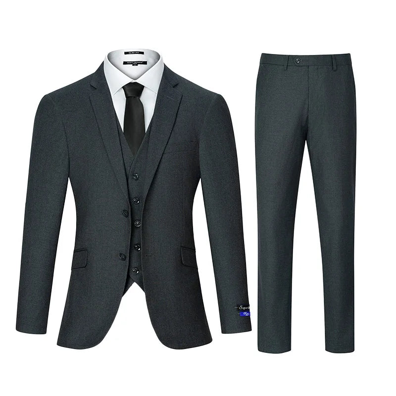 Mens Classic Color 3 Piece Suit Set Regular Fit Blazer